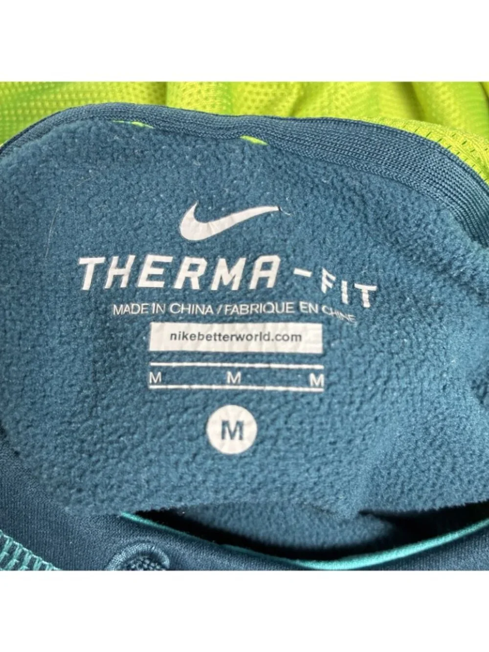 Nike Women's Therma-FIT Colorblock Script Logo Hoodie Teal Blue Neon Volt  SZ  M